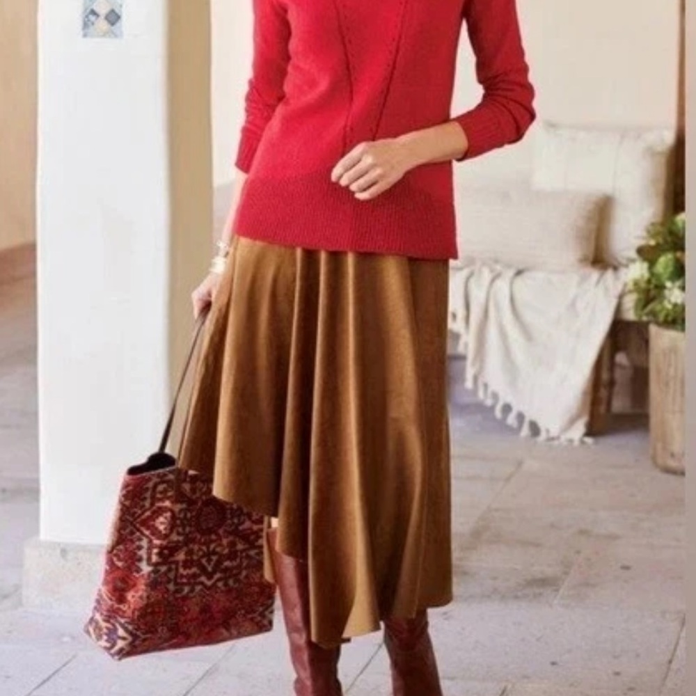 Soft Surroundings Saddle Ivernness Faux Suede Country Rodeo Skirt In Brown L Pet